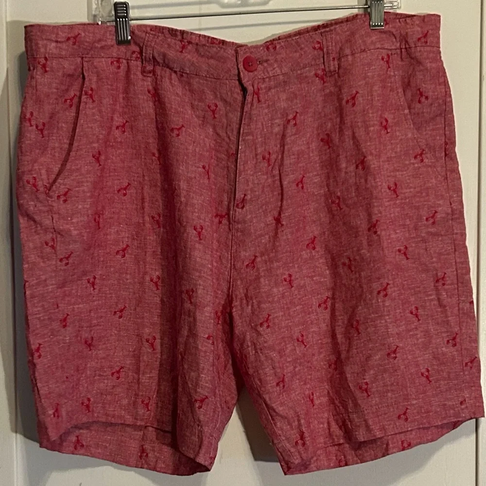 Tenth + Ocean Linen Blend Shorts Pink Lobster or Crawfish Print Size 40
